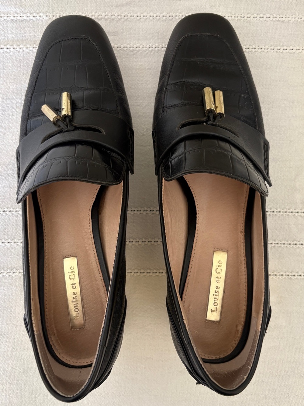 Louise et Cie Lanton Black Croc-Embossed Leather Loafers Size 8.5 Preppy